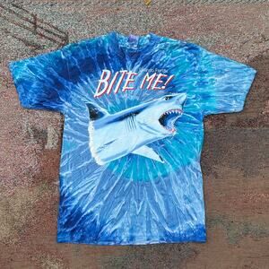 Y2K “Bite Me” Orlando Florida Tiedye Shark Puff Print Tee